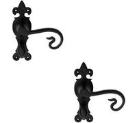 2X Pair Forged Curled Handle On Bathroom Backplate 167 X 51mm Black Antique