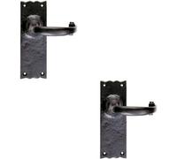 2x PAIR Forged Curved Lever Handle on Latch Backplate 155 x 54mm Black Antique