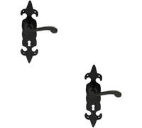 Loops 2x PAIR Forged Scroll Lever Handle on Lock Backplate 206 x 57mm Black Antique Loops Black