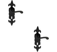 2x PAIR Forged Scroll Lever Handle on Lock Backplate 206 x 57mm Black Antique