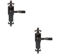 Loops 2x PAIR Forged Twisted Ornate Lever on Latch Backplate 226 x 50mm Black Antique Loops Black