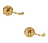 Loops 2x PAIR Georgian Scroll Handle on Round Rose Rope Design Pattern Polished Brass in Metallics Loops Metallics