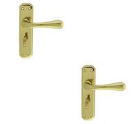 2x PAIR Heavy Duty Lever on Angular Bathroom Backplate 180 x 40mm Polished Brass