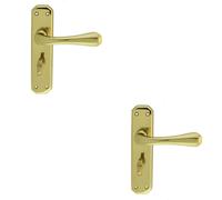 2x PAIR Heavy Duty Lever on Angular Bathroom Backplate 180 x 40mm Polished Brass