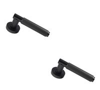 2x PAIR Knurled Grip Round Bar Handle on Round Rose Concealed Fix Matt Black Loops Black One Size