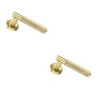 2x PAIR Knurled Grip Round Bar Handle on Round Rose Concealed Fix Satin Brass
