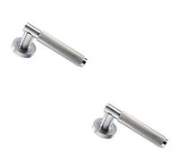 2x PAIR Knurled Grip Round Bar Handle on Round Rose Concealed Fix Satin Nickel