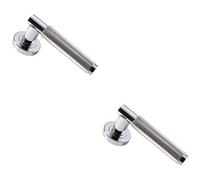 2x PAIR Knurled Grip Round Bar Lever on Round Rose Concealed Fix Polished Nickel
