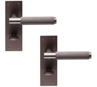 2x PAIR Knurled Round Handle on Slim Bathroom Backplate 150 x 50mm Matt Bronze