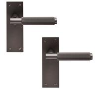 2x PAIR Knurled Round Handle on Slim Latch Backplate 150 x 50mm Matt Bronze