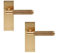 2x PAIR Knurled Round Handle on Slim Latch Backplate 150 x 50mm Satin Brass Loops Metallics One Size