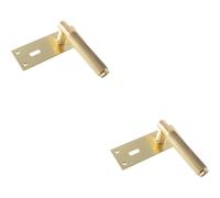 2x PAIR Knurled Round Handle on Slim Lock Backplate 150 x 50mm Satin Brass
