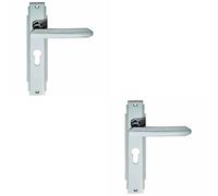 2x PAIR Line Detailed Handle on Euro Lock Backplate 205 x 45mm Polished Chrome