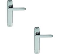 2x PAIR Line Detailed Handle on Latch Backplate 205 x 45mm Polished Chrome