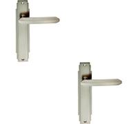 2X Pair Line Detailed Handle On Latch Backplate 205 X 45mm Satin Nickel