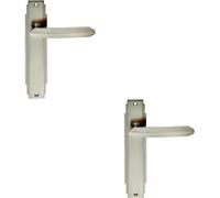 2x PAIR Line Detailed Handle on Latch Backplate 205 x 45mm Satin Nickel
