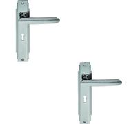 2x PAIR Line Detailed Handle on Lock Backplate 205 x 45mm Polished Chrome