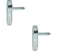2x PAIR Line Detailed Handle on Lock Backplate 205 x 45mm Polished Chrome