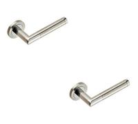 2x PAIR Mitred Round Bar Lever Ringed Design Conceled Fix Polished Satin Steel