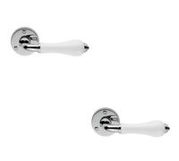 2x PAIR Porcelain Handle with Ringed Detailing 58mm Round Rose Polished Chrome