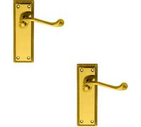 2x PAIR Reeded Design Scroll Lever on Latch Backplate 150 x 48mm Polished Brass
