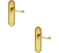 2x PAIR Reeded Scroll Lever on Shaped Latch Backplate 205 x 49mm Polished Brass