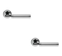2x PAIR Round Bar Handle on Chamfered Edged Round Rose Satin & Polished Chrome