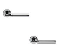 2x PAIR Round Bar Handle on Chamfered Edged Round Rose Satin & Polished Chrome