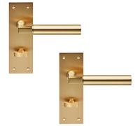 2x PAIR Round Bar Handle on Slim Bathroom Backplate 150 x 50mm Satin Brass Loops Metallics One Size