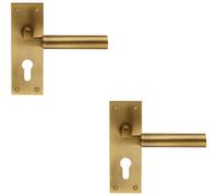 Loops 2x PAIR Round Bar Handle on Slim Euro Lock Backplate 150 x 50mm Antique Brass in Metallics Loops Metallics