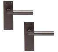 2x PAIR Round Bar Handle on Slim Latch Backplate 150 x 50mm Matt Bronze