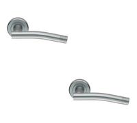 2 Pack | Pair Round Bar Handle with Arch - Concealed Fix Round Rose - Satin Chrome | Door Handle Lever on Screwless Rose - Internal Door Hardware - Screws, Fixings and Spindle Included
