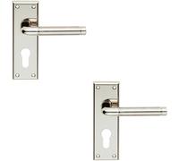 2x PAIR Round Bar Lever on Euro Lock Backplate 150 x 50mm Polished Satin Nickel Loops Metallics One Size