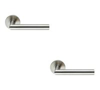 2X Pair Round Mitred Bar Safety Handle On Round Rose Concealed Fix Satin Steel