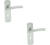 2x PAIR Rounded Curved Bar Handle on Lock Backplate 170 x 42mm Satin Chrome