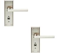 Loops 2x PAIR Rounded Lever on Bathroom Backplate Handle 150 x 50mm Satin Nickel in Metallics Loops Metallics