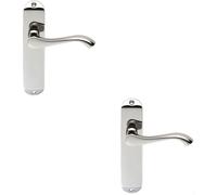 2x PAIR Scroll Lever Door Handle on Latch Backplate 180 x 40mm Polished Chrome