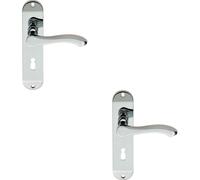 2X Pair Scroll Lever Door Handle On Lock Backplate 180 X 40mm Polished Chrome