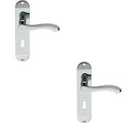 2x PAIR Scroll Lever Door Handle on Lock Backplate 180 x 40mm Polished Chrome