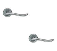 2x PAIR Scroll Shaped Lever Handle on Round Rose Concealed Fix Satin Chrome