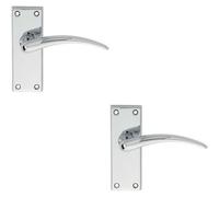 2X Pair Slim Arched Door Handle On Latch Backplate 150 X 43mm Polished Chrome