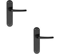 2x PAIR Slim Round Bar Handle on Shaped Latch Backplate 185 x 40mm Matt Black