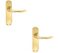 2x PAIR Slim Round Bar Handle on Shaped Latch Backplate 185 x 40mm Satin Brass