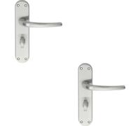 2x PAIR Slim Round Bar Lever on Shaped Bathroom Backplate 185 x 40mm Chrome