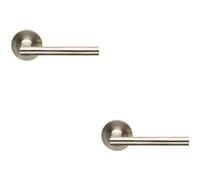 2x PAIR Slim Straight Elliptical Handle on Round Rose Concealed Fix Satin Steel
