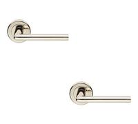 2X Pair Slimline Straight Bar Lever On Round Rose Concealed Fix Polished Nickel