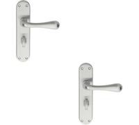 2x PAIR Smooth Round Bar Handle on Bathroom Backplate 185 x 40mm Satin Chrome