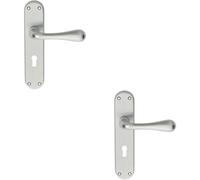 2x PAIR Smooth Round Bar Handle on Lock Backplate 185 x 40mm Satin Chrome