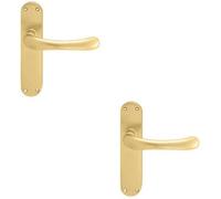 2x PAIR Smooth Rounded Handle on Shaped Latch Backplate 185 x 42mm Satin Brass