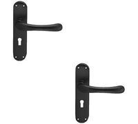 2X Pair Smooth Rounded Handle On Shaped Lock Backplate 185 X 42mm Matt Black